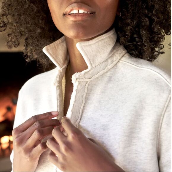 New Frank and Eileen- EILEEN Sweatshirt Button-Up Triple Fleece Gray Melange XS - Picture 3 of 15